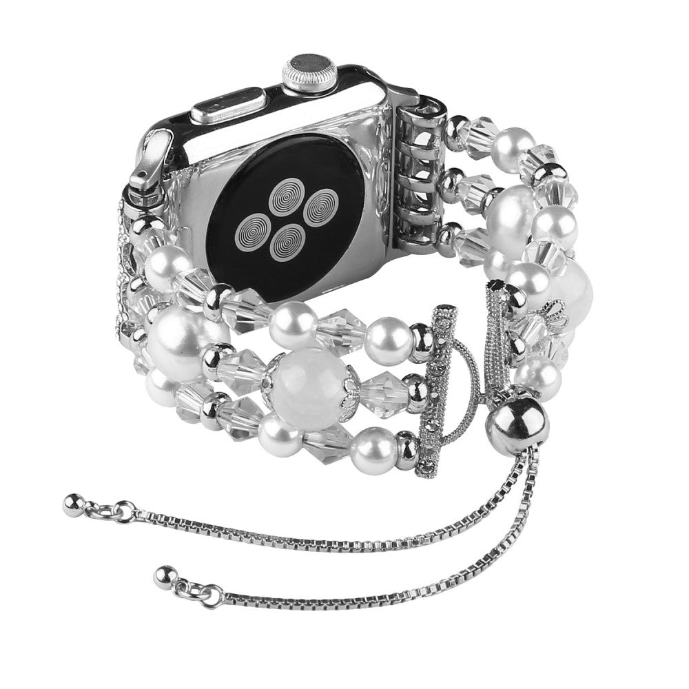 Stilfuld Apple Watch Series 7 41mm Rhinsten Rem - Sølv#serie_1