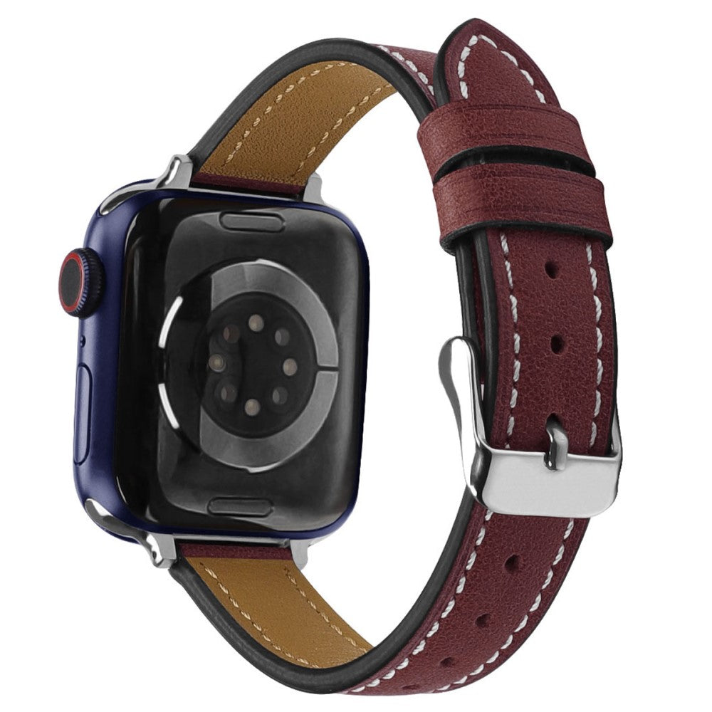 Rigtigt godt Apple Watch Series 7 41mm Ægte læder Rem - Rød#serie_2
