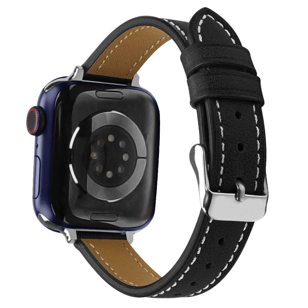 Rigtigt godt Apple Watch Series 7 41mm Ægte læder Rem - Sort#serie_3