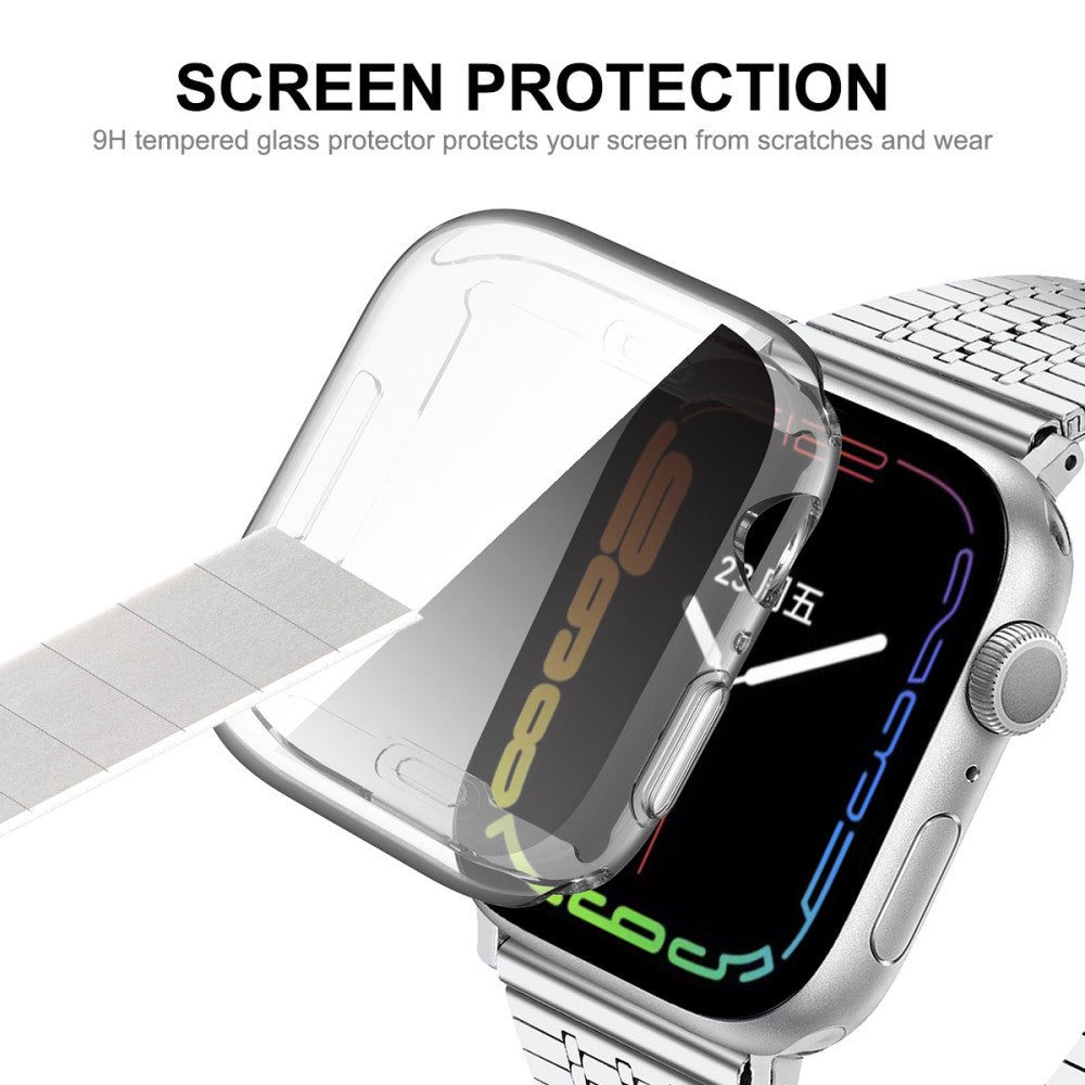 Godt Apple Watch Series 7 41mm Cover med Skærmbeskytter i Silikone og Hærdet Glas - Gennemsigtig#serie_145