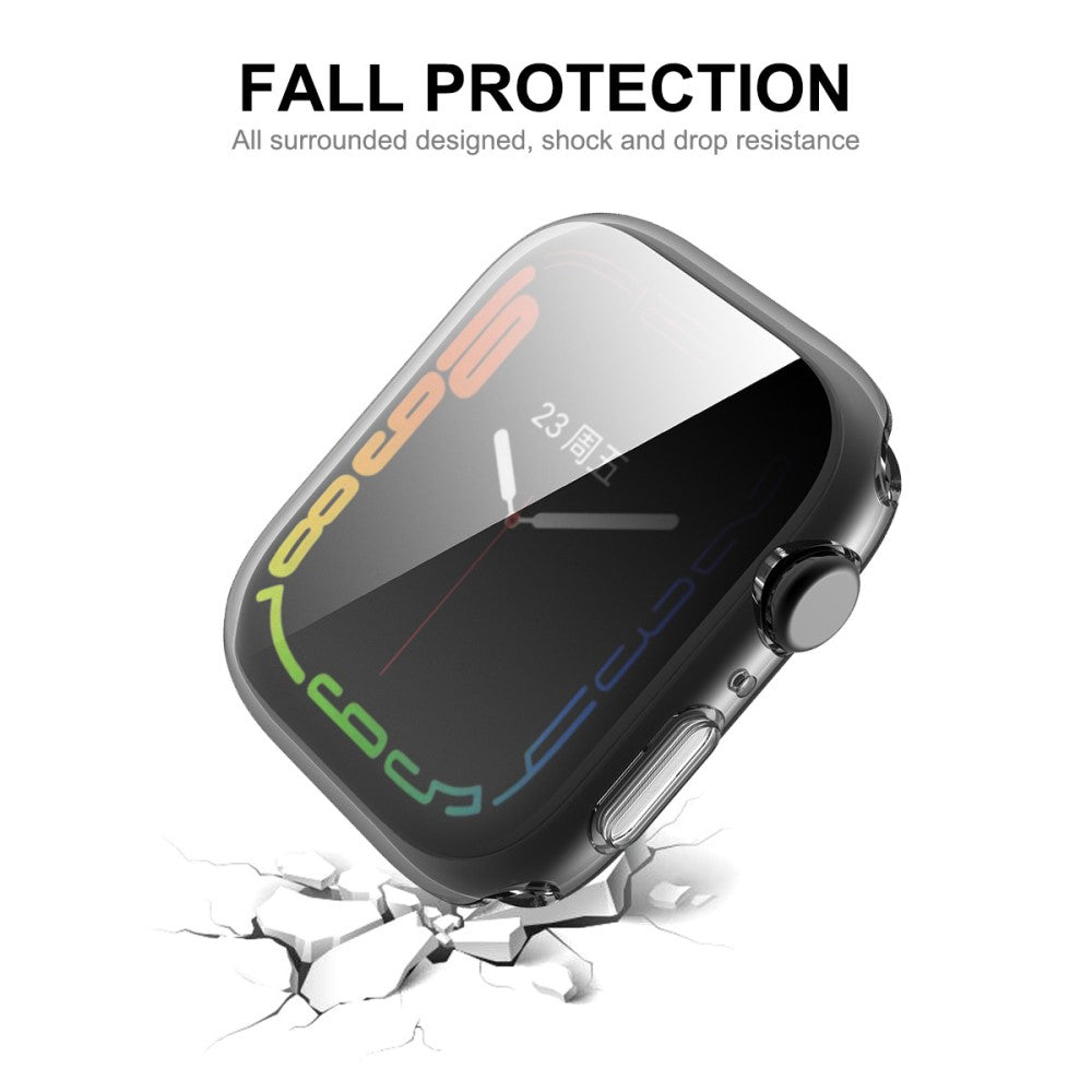 Godt Apple Watch Series 7 41mm Cover med Skærmbeskytter i Silikone og Hærdet Glas - Gennemsigtig#serie_145