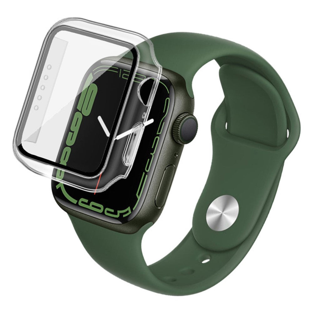 Beskyttende Apple Watch Series 7 41mm Cover med Skærmbeskytter i Plastik og Hærdet Glas - Gennemsigtig#serie_3