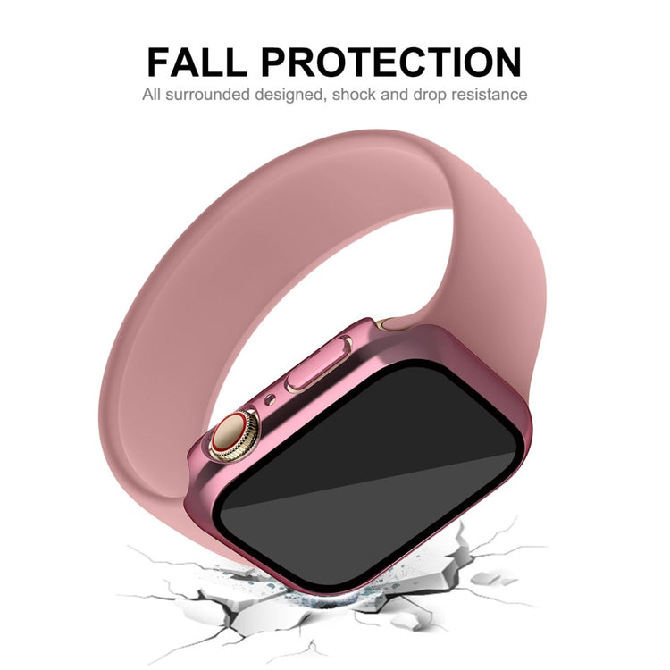 Godt Apple Watch Series 7 41mm Cover med Skærmbeskytter i Plastik og Hærdet Glas - Pink#serie_3