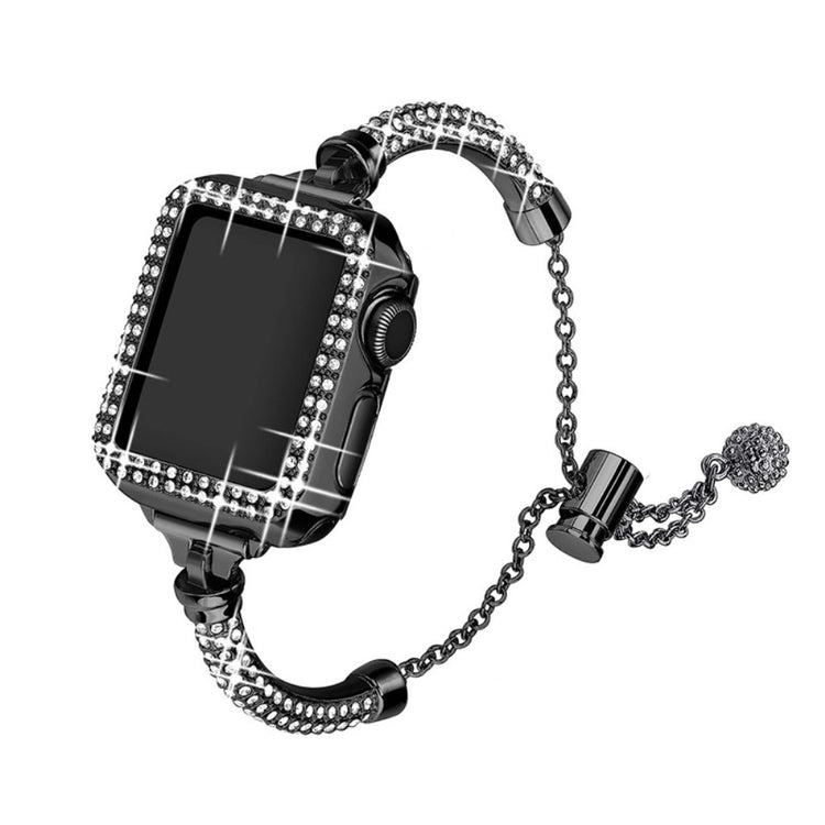 Meget kønt Apple Watch Series 7 41mm Metal og Rhinsten Rem - Sort#serie_2