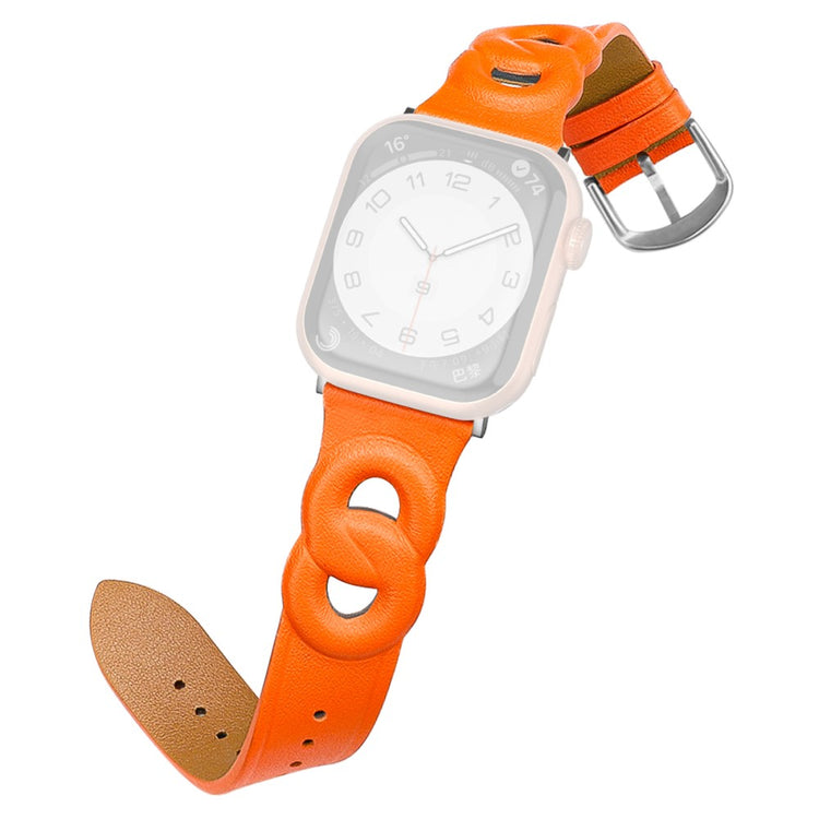 Pænt Apple Watch Series 7 41mm Ægte læder Rem - Orange#serie_3