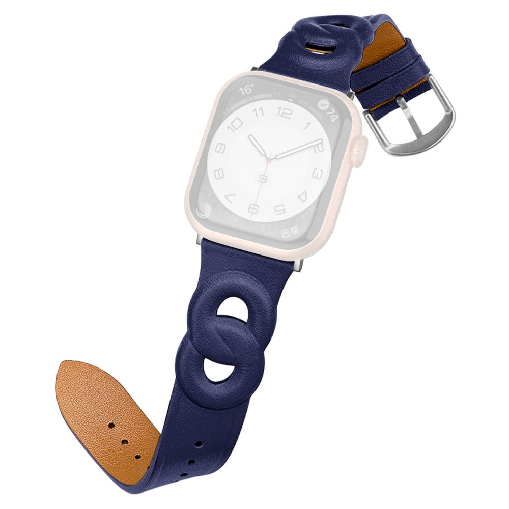Pænt Apple Watch Series 7 41mm Ægte læder Rem - Blå#serie_4