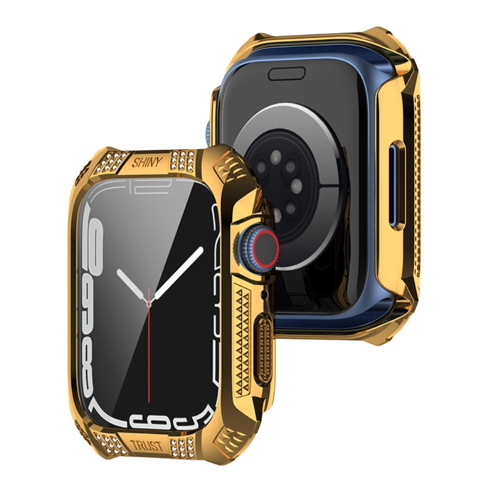 Super Pænt Apple Watch Series 7 41mm Cover med Skærmbeskytter i Plastik og Hærdet Glas - Guld#serie_4