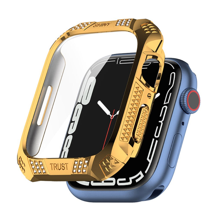 Super Pænt Apple Watch Series 7 41mm Cover med Skærmbeskytter i Plastik og Hærdet Glas - Guld#serie_4