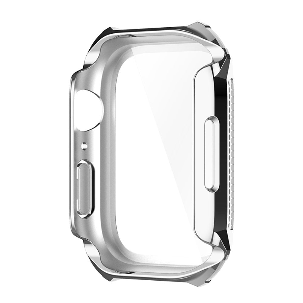 Super Pænt Apple Watch Series 7 41mm Cover med Skærmbeskytter i Plastik og Hærdet Glas - Sølv#serie_7