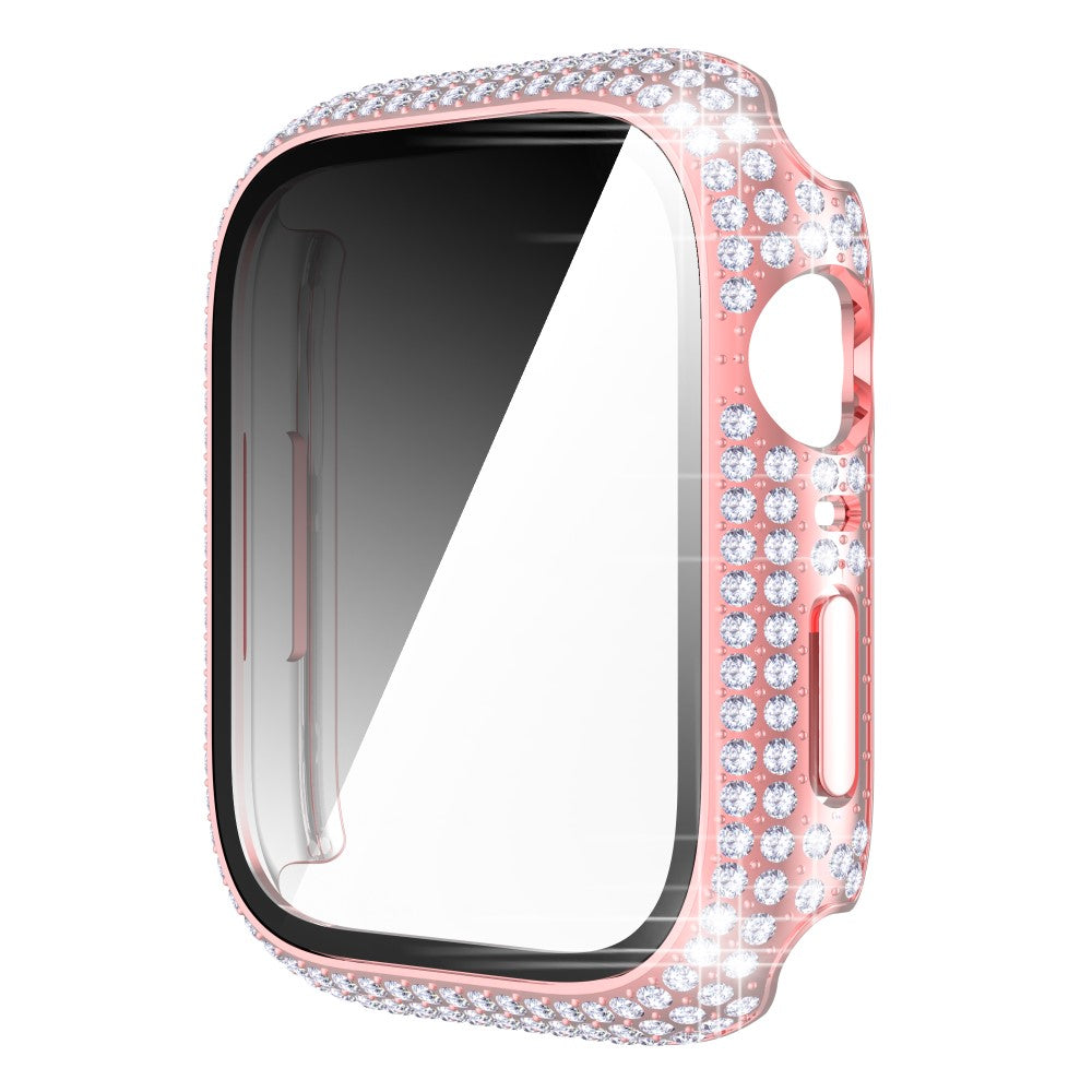 Beskyttende Apple Watch Series 7 41mm Cover med Skærmbeskytter i Plastik og Rhinsten - Pink#serie_2