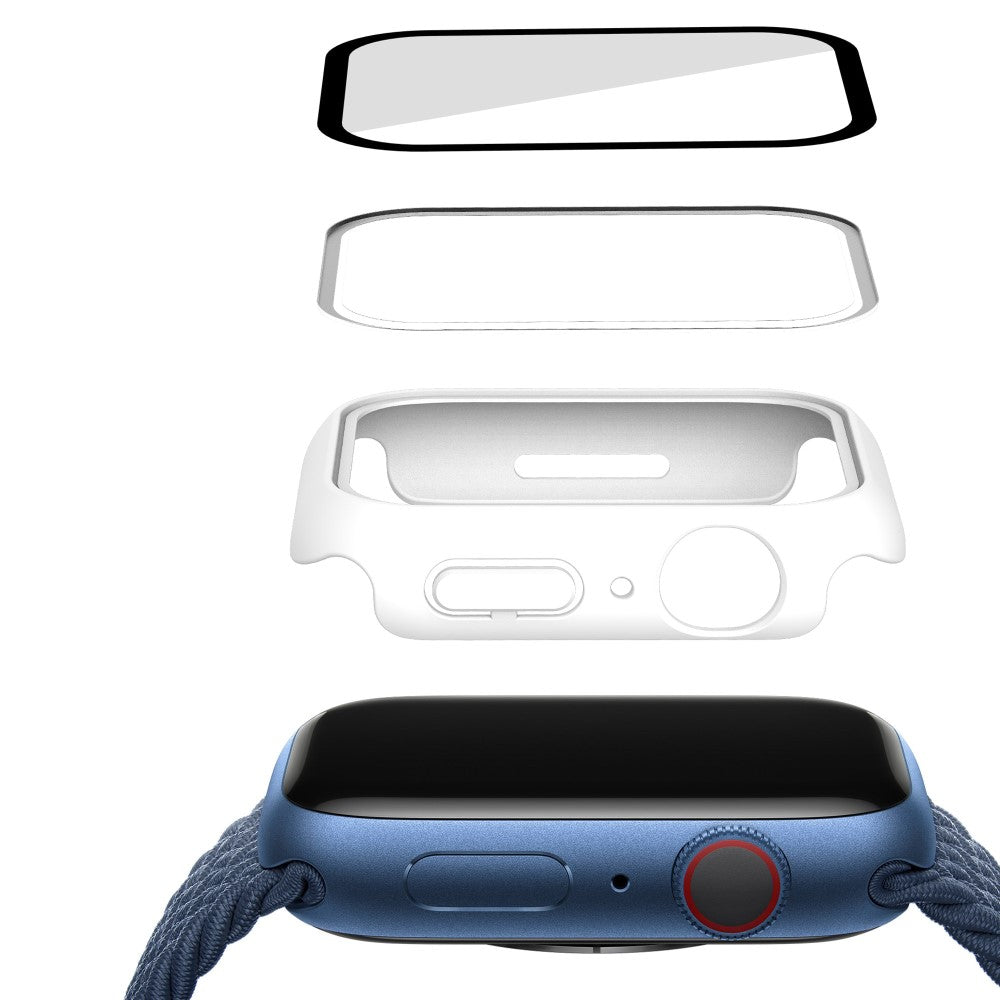 Vildt Godt Apple Watch Series 7 41mm Cover med Skærmbeskytter i Plastik og Hærdet Glas - Hvid#serie_1