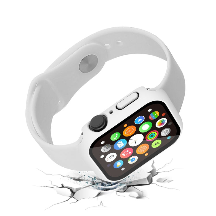 Vildt Godt Apple Watch Series 7 41mm Cover med Skærmbeskytter i Plastik og Hærdet Glas - Hvid#serie_1
