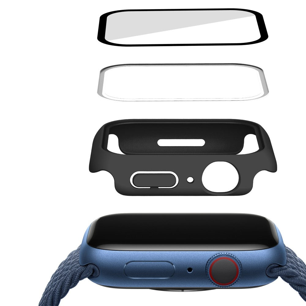 Vildt Godt Apple Watch Series 7 41mm Cover med Skærmbeskytter i Plastik og Hærdet Glas - Sort#serie_3