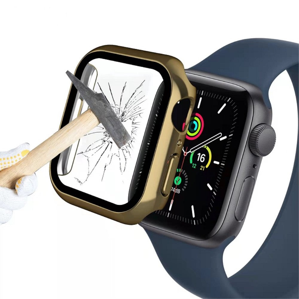 Rigtigt Fed Apple Watch Series 7 41mm Cover med Skærmbeskytter i Plastik og Hærdet Glas - Guld#serie_6