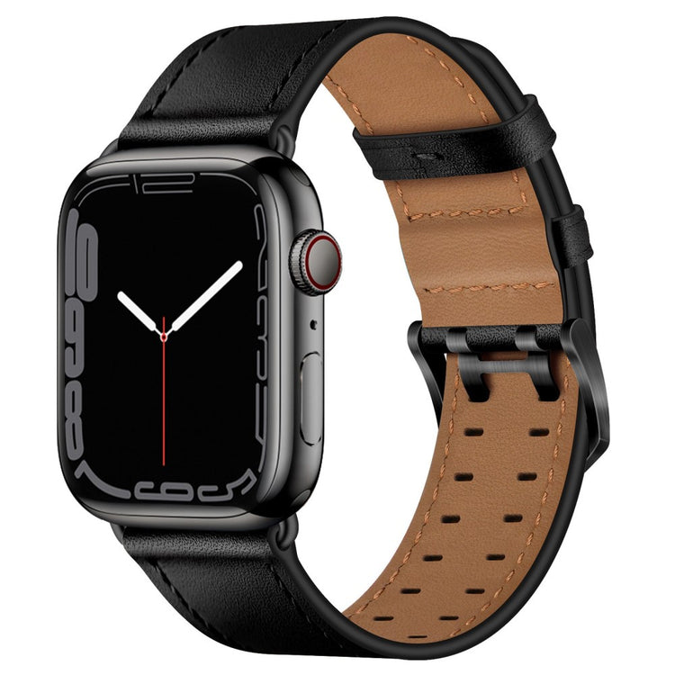 Helt vildt kønt Apple Watch Series 7 41mm Ægte læder Urrem - Sort#serie_1