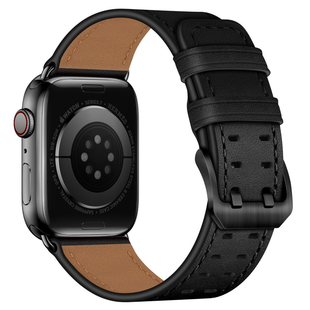 Vildt nydelig Apple Watch Series 7 41mm Ægte læder Rem - Sort#serie_1