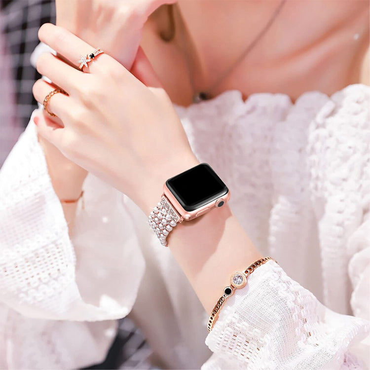 Stilfuld Apple Watch Series 7 41mm Metal og  Rhinsten Urrem - Pink#serie_3