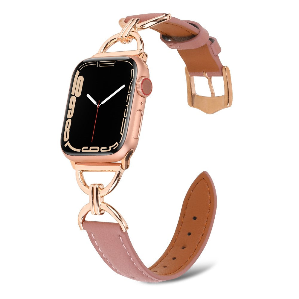 Kønt Apple Watch Series 7 41mm Ægte læder Urrem - Pink#serie_1