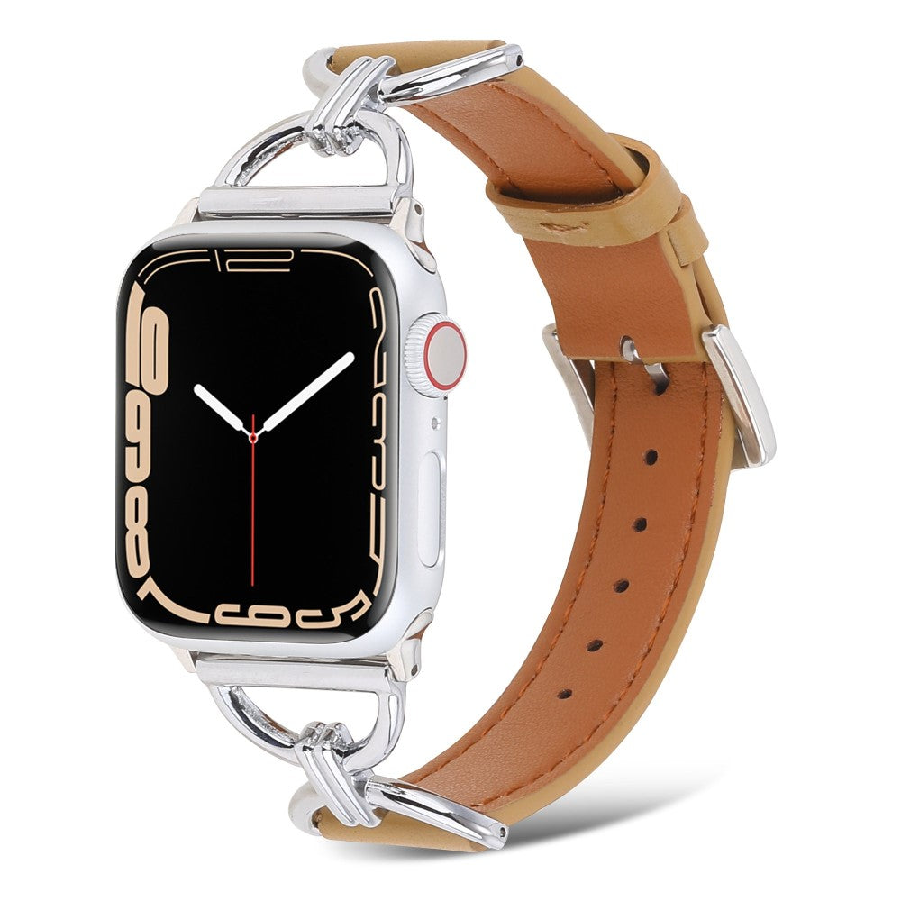 Kønt Apple Watch Series 7 41mm Ægte læder Urrem - Brun#serie_3