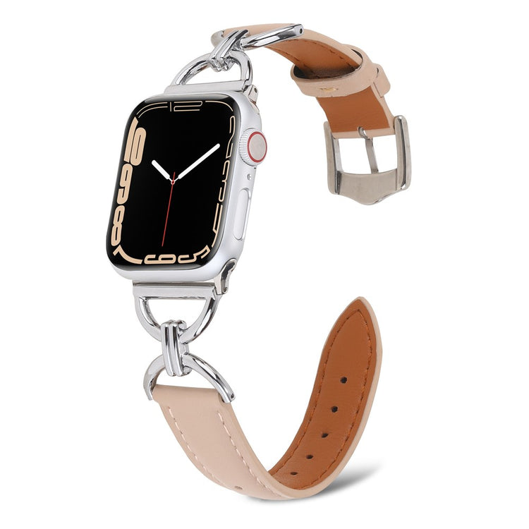 Kønt Apple Watch Series 7 41mm Ægte læder Urrem - Beige#serie_4