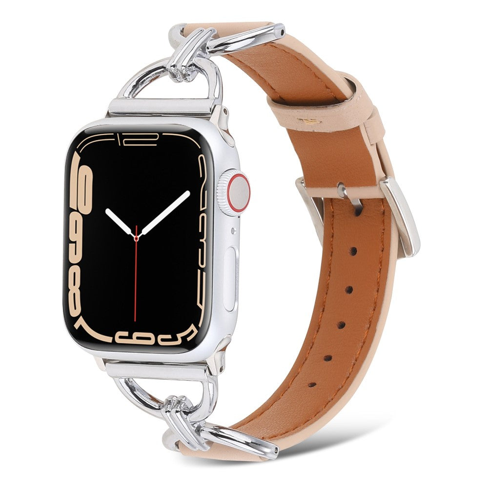 Kønt Apple Watch Series 7 41mm Ægte læder Urrem - Beige#serie_4