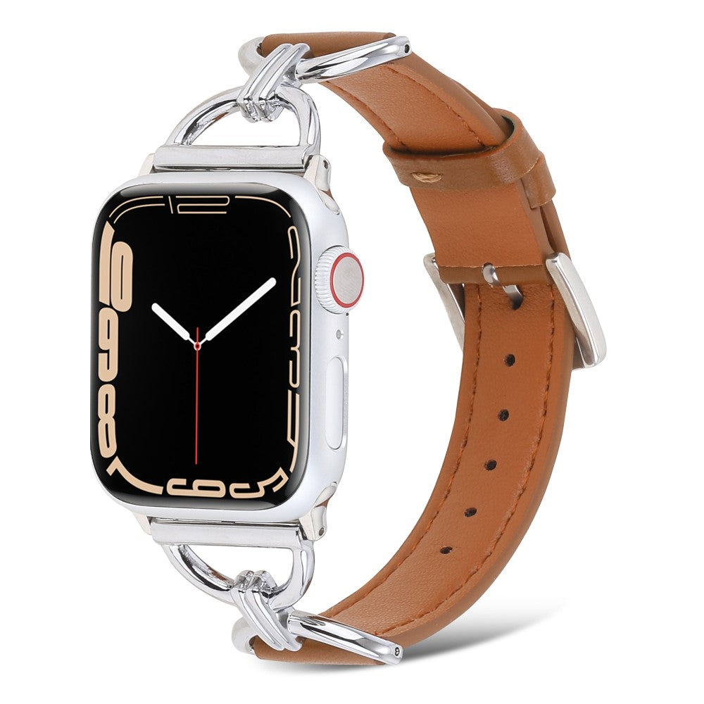 Kønt Apple Watch Series 7 41mm Ægte læder Urrem - Brun#serie_5
