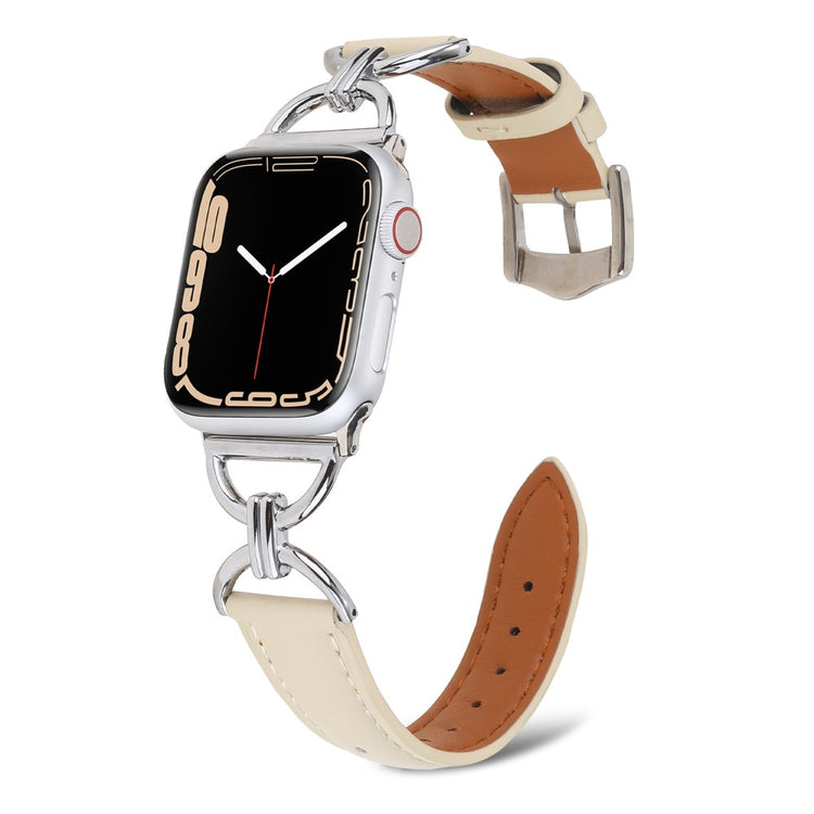 Kønt Apple Watch Series 7 41mm Ægte læder Urrem - Beige#serie_7