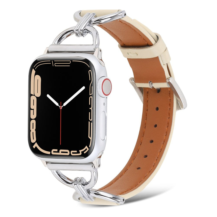 Kønt Apple Watch Series 7 41mm Ægte læder Urrem - Beige#serie_7