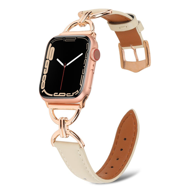Kønt Apple Watch Series 7 41mm Ægte læder Urrem - Beige#serie_9