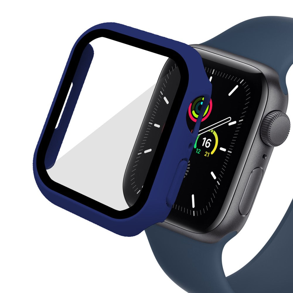 Godt Apple Watch Series 7 45mm Cover med Skærmbeskytter i Plastik og Hærdet Glas - Blå#serie_2