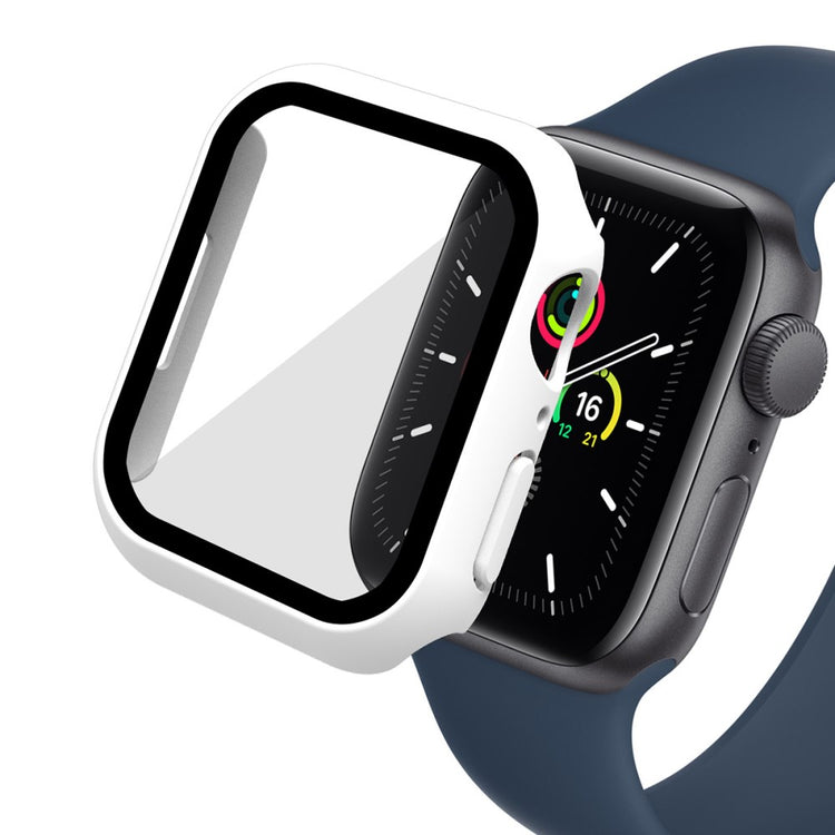 Godt Apple Watch Series 7 45mm Cover med Skærmbeskytter i Plastik og Hærdet Glas - Hvid#serie_6