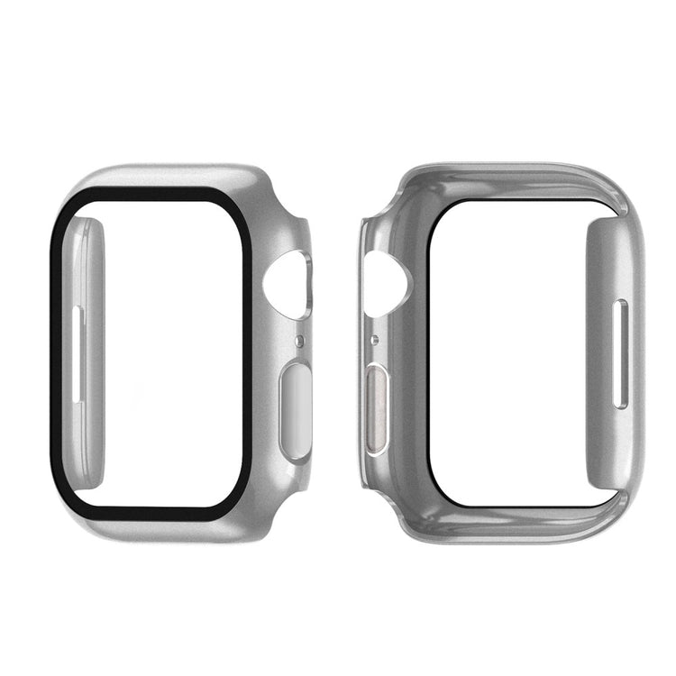 Vildt Godt Apple Watch Series 7 45mm Cover med Skærmbeskytter i Plastik og Hærdet Glas - Sølv#serie_12