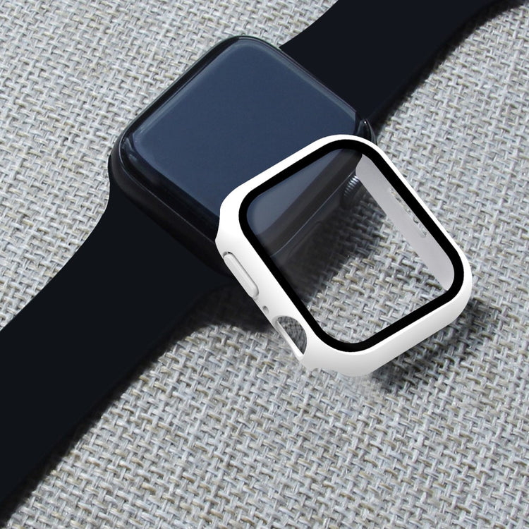 Vildt Godt Apple Watch Series 7 45mm Cover med Skærmbeskytter i Plastik og Hærdet Glas - Hvid#serie_2
