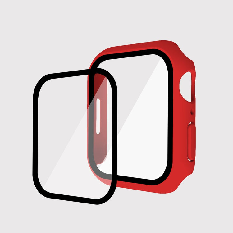 Vildt Godt Apple Watch Series 7 45mm Cover med Skærmbeskytter i Plastik og Hærdet Glas - Rød#serie_8