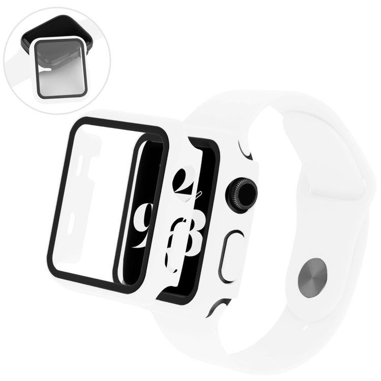 Meget Fint Apple Watch Series 7 45mm Cover med Skærmbeskytter i Plastik og Hærdet Glas - Hvid#serie_2