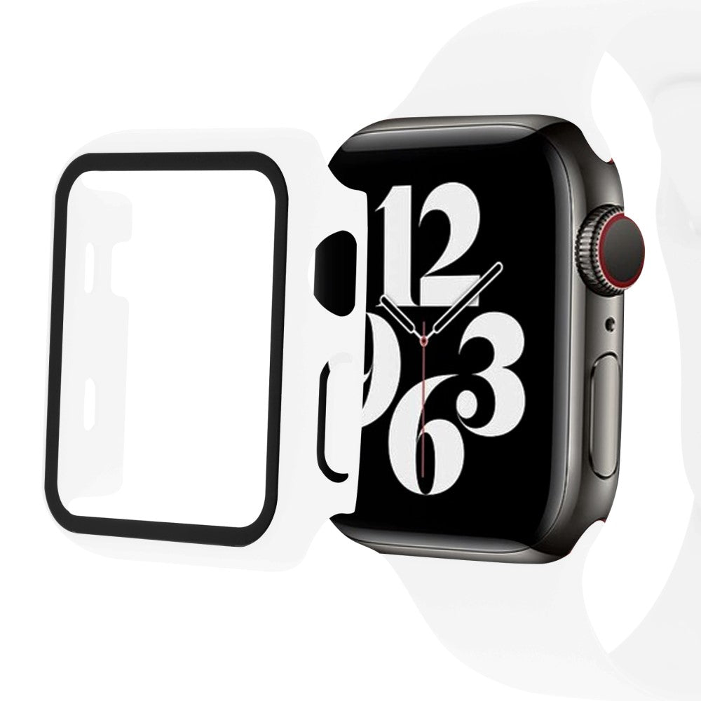 Meget Fint Apple Watch Series 7 45mm Cover med Skærmbeskytter i Plastik og Hærdet Glas - Hvid#serie_2
