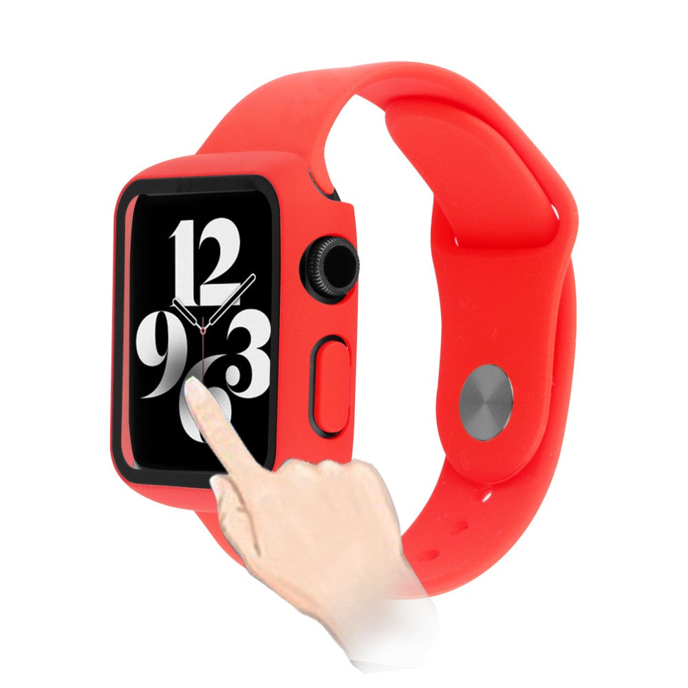 Meget Fint Apple Watch Series 7 45mm Cover med Skærmbeskytter i Plastik og Hærdet Glas - Rød#serie_3