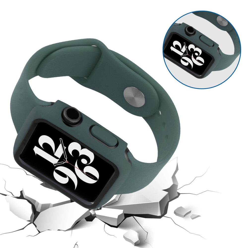Meget Fint Apple Watch Series 7 45mm Cover med Skærmbeskytter i Plastik og Hærdet Glas - Grøn#serie_4