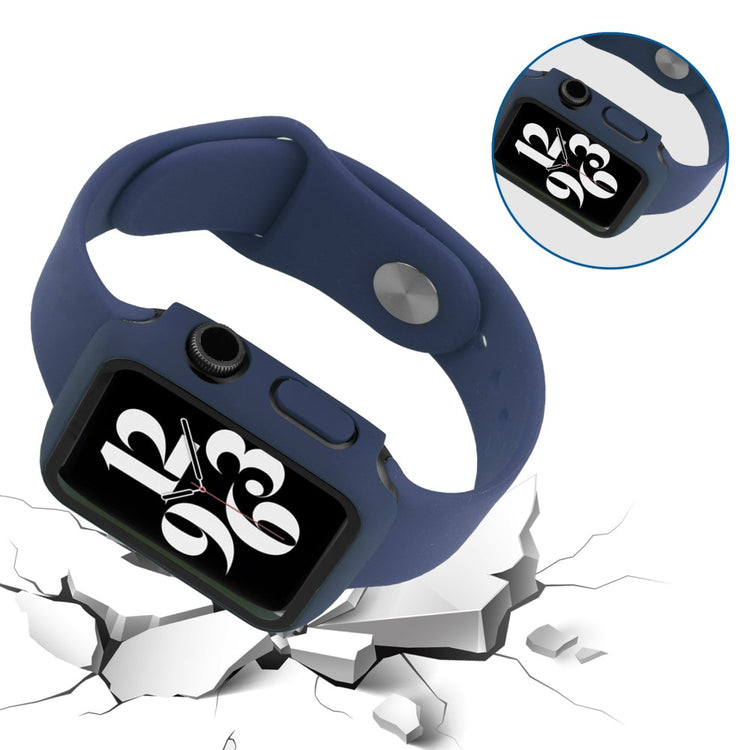 Meget Fint Apple Watch Series 7 45mm Cover med Skærmbeskytter i Plastik og Hærdet Glas - Blå#serie_5