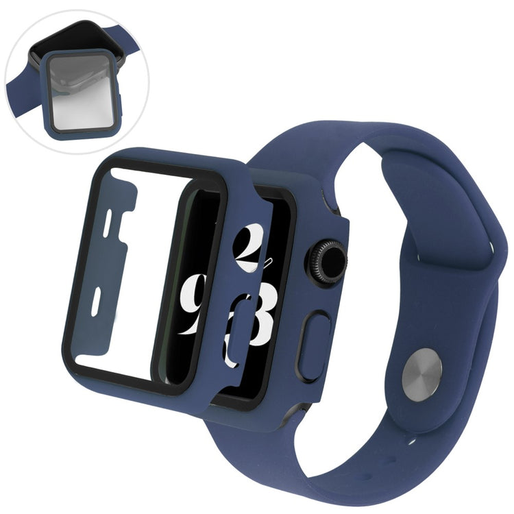 Meget Fint Apple Watch Series 7 45mm Cover med Skærmbeskytter i Plastik og Hærdet Glas - Blå#serie_5