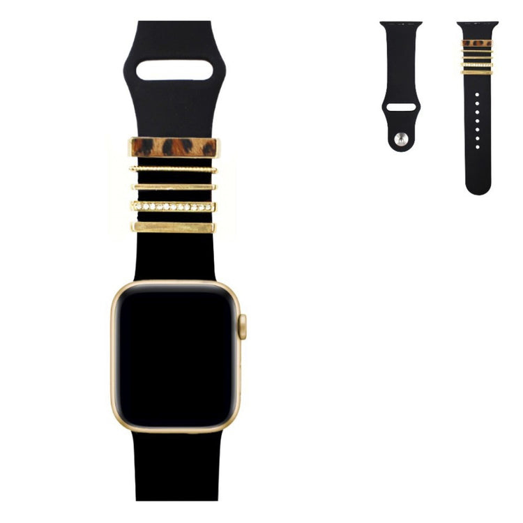 Skøn Apple Watch Series 7 45mm Rhinsten og Silikone Rem - Sort#serie_1