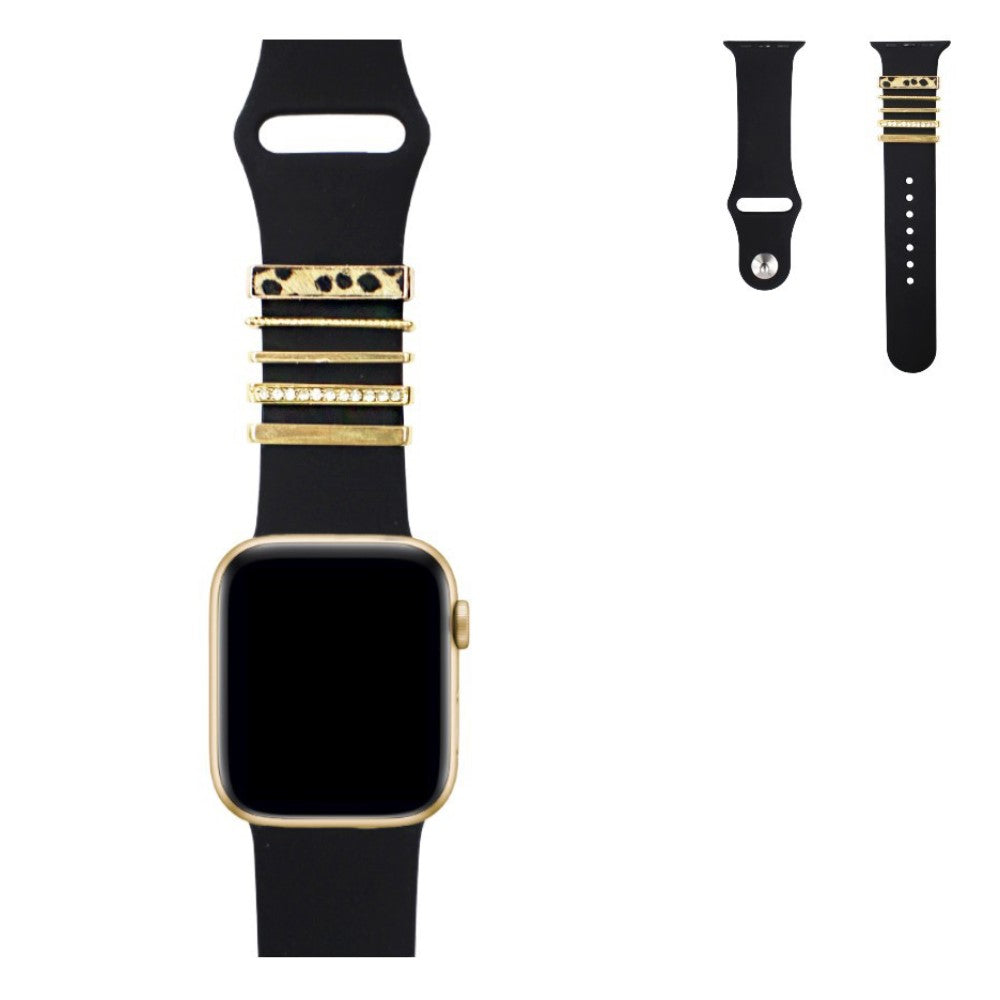 Skøn Apple Watch Series 7 45mm Rhinsten og Silikone Rem - Sort#serie_2
