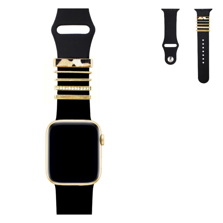 Skøn Apple Watch Series 7 45mm Rhinsten og Silikone Rem - Sort#serie_3