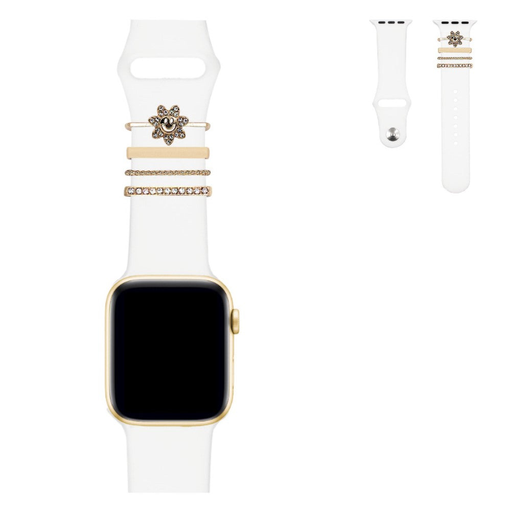 Solid Apple Watch Series 7 45mm Rhinsten og Silikone Rem - Hvid#serie_2