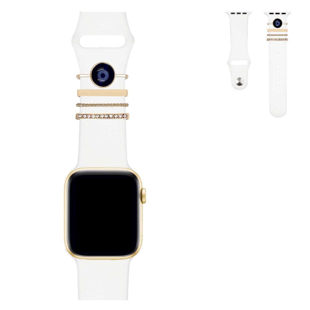 Solid Apple Watch Series 7 45mm Rhinsten og Silikone Rem - Hvid#serie_5