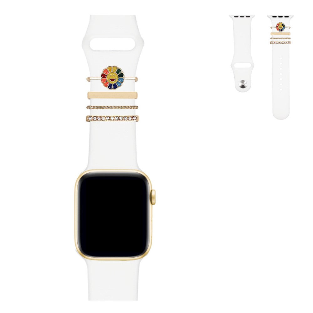Solid Apple Watch Series 7 45mm Rhinsten og Silikone Rem - Hvid#serie_6
