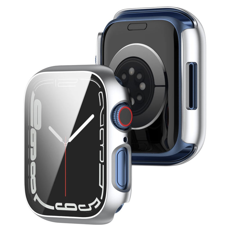 Fed Apple Watch Series 7 45mm Cover med Skærmbeskytter i Plastik og Hærdet Glas - Sølv#serie_10