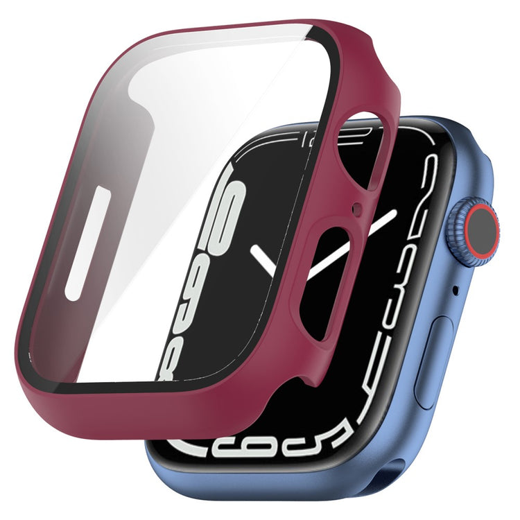 Fed Apple Watch Series 7 45mm Cover med Skærmbeskytter i Plastik og Hærdet Glas - Rød#serie_6