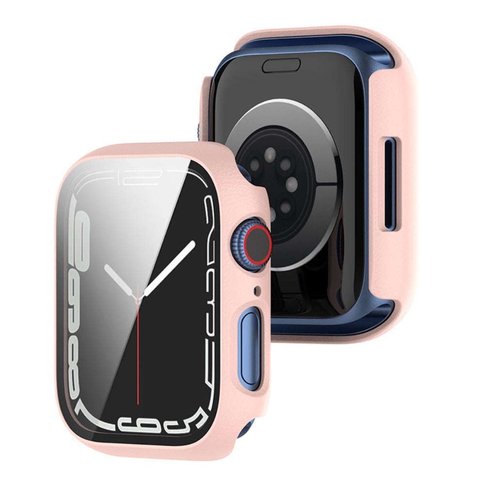 Beskyttende Apple Watch Series 7 45mm Cover med Skærmbeskytter i Plastik og Hærdet Glas - Pink#serie_9