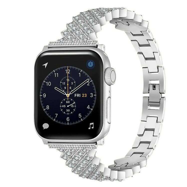 Meget fint Apple Watch Series 7 45mm Metal og Rhinsten Rem - Sølv#serie_4